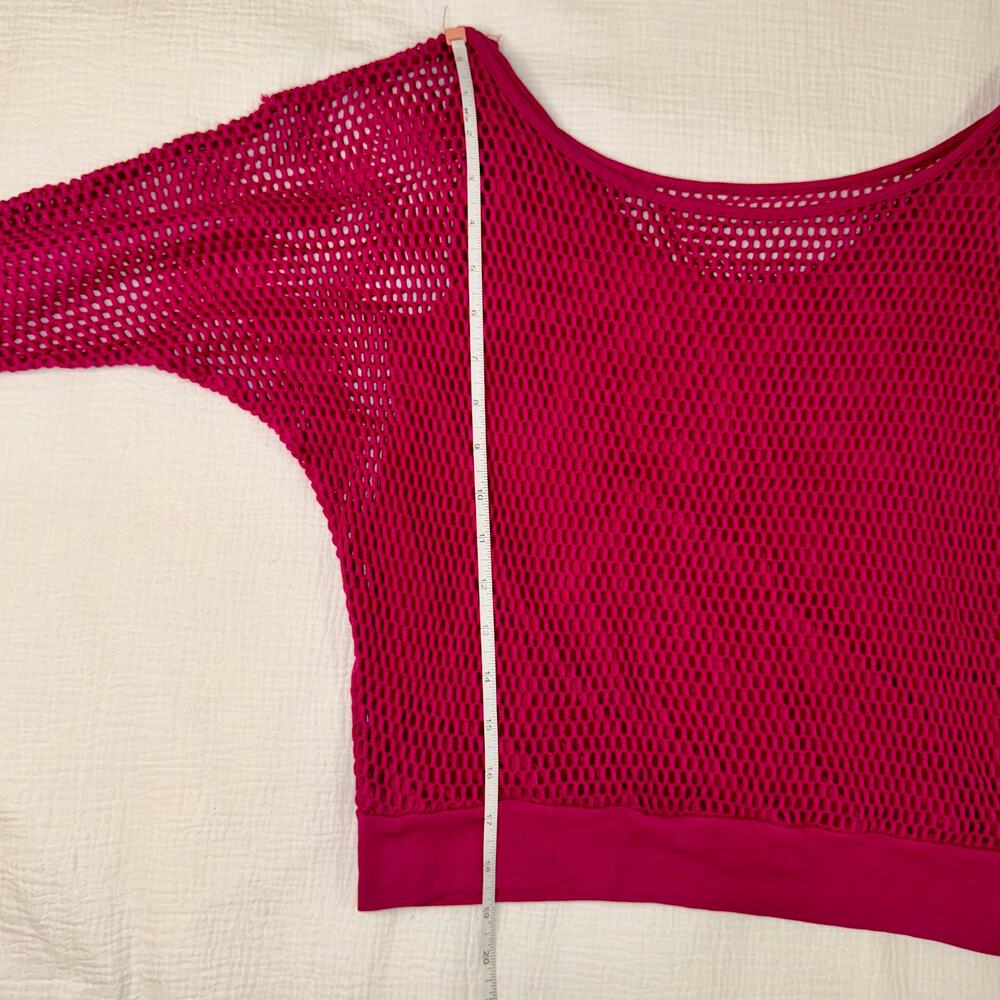 Vintage 80s Michael Carrie Fuchsia Mesh Crop Batwing Top Women's Medium Festival - Picture 11 of 16
